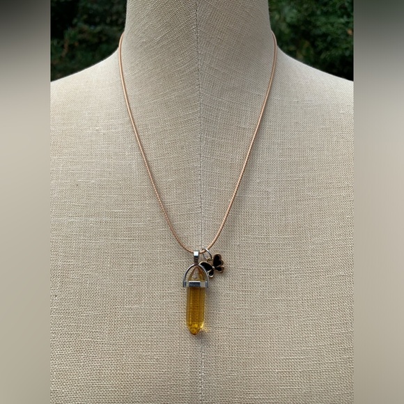 Handmade Honey Resin Dagger Crystal Amulet Necklace & Butterfly Charm - Picture 9 of 9